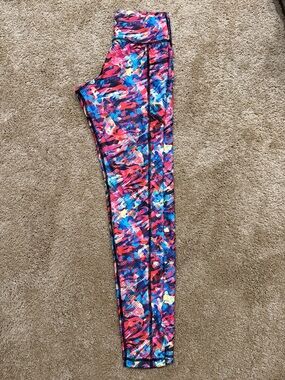 Vibrant Abstract Print High-Waist Leggings - Pink Multi